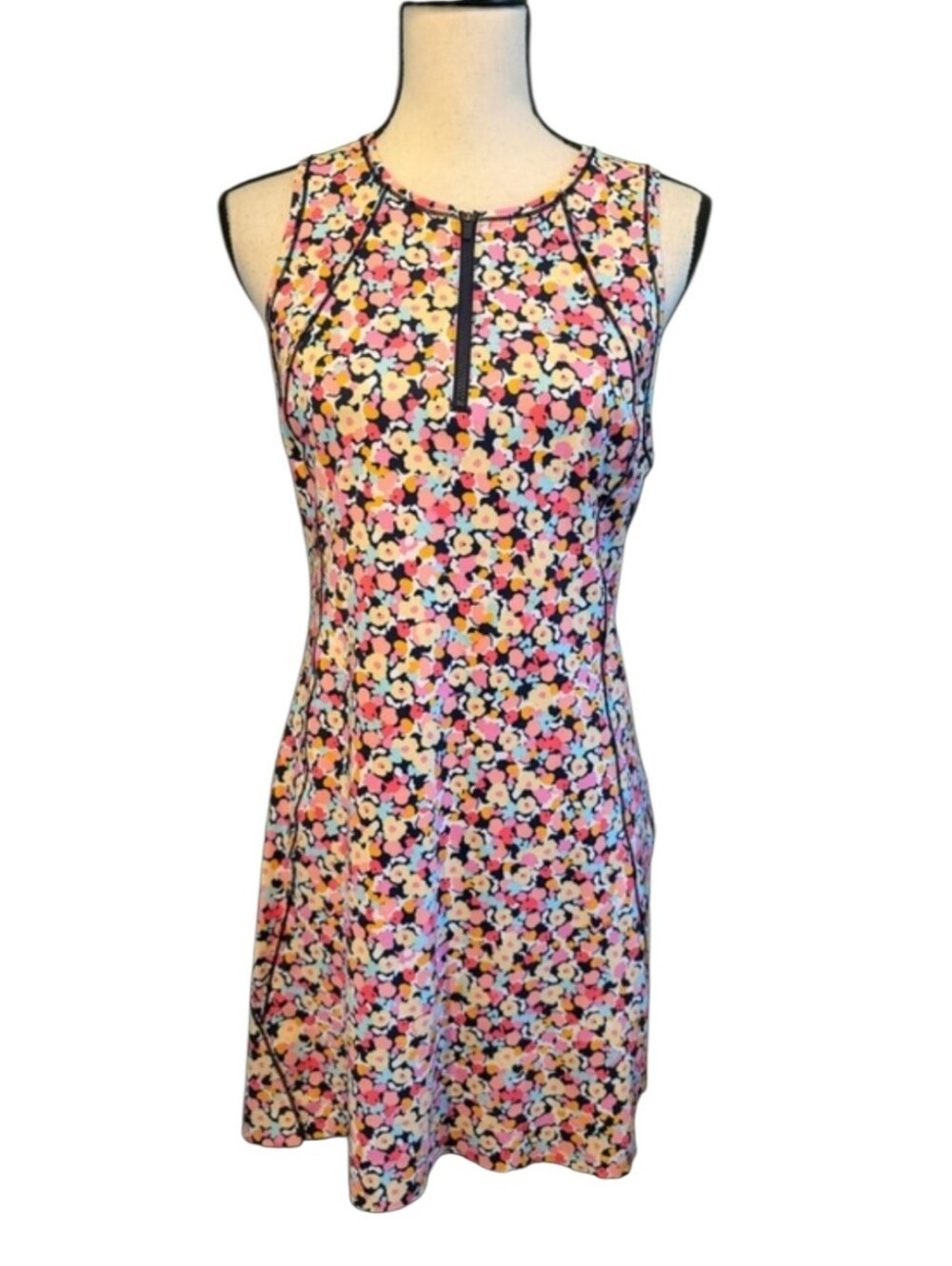 Athleta Tennis Floral Sleeveless Mini Dress in Pink, Yellow & Black